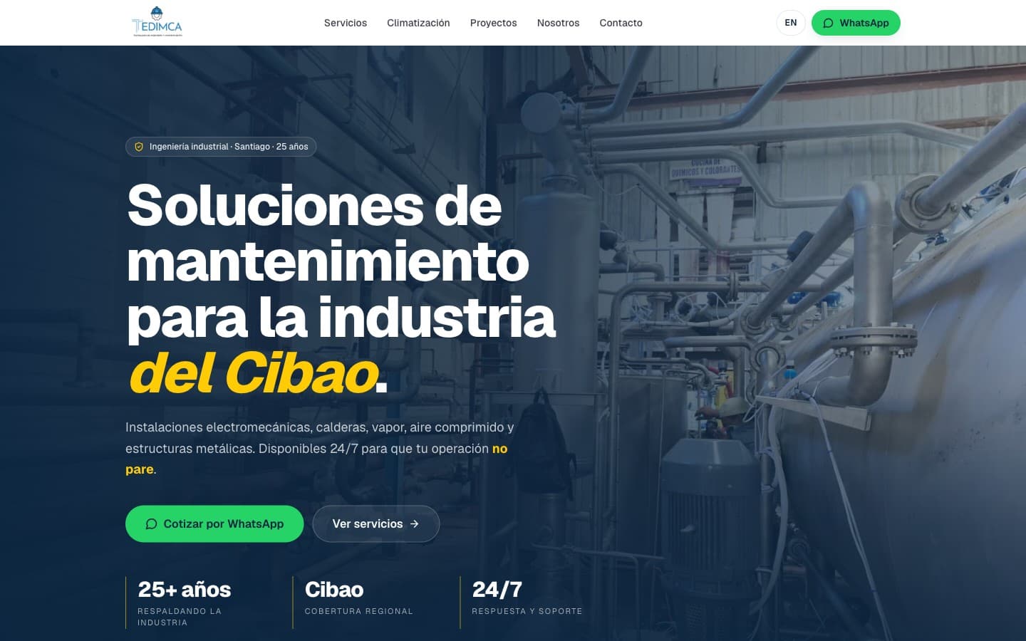 Tedimca homepage — industrial engineering and maintenance in Santiago, Dominican Republic